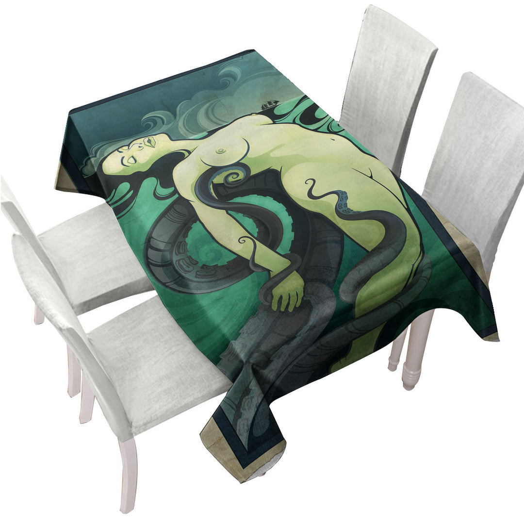 Cool Art Octopus vs Sexy Woman Table Cover