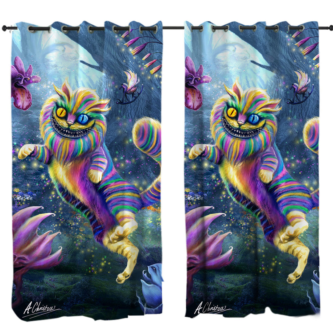 Cool Art Rainbow Cheshire Cat Drapes for Living Room