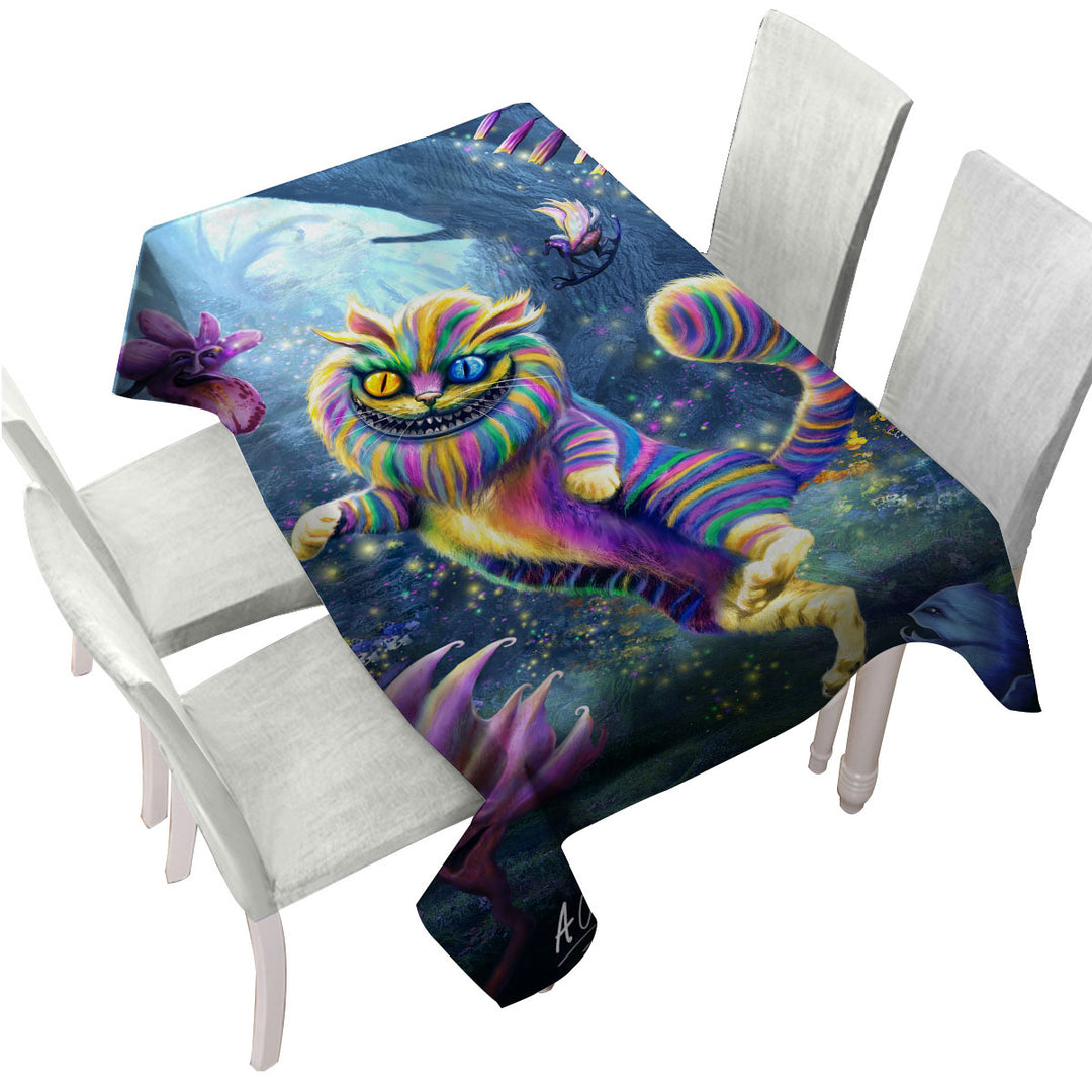 Cool Art Rainbow Cheshire Cat Tablecloth