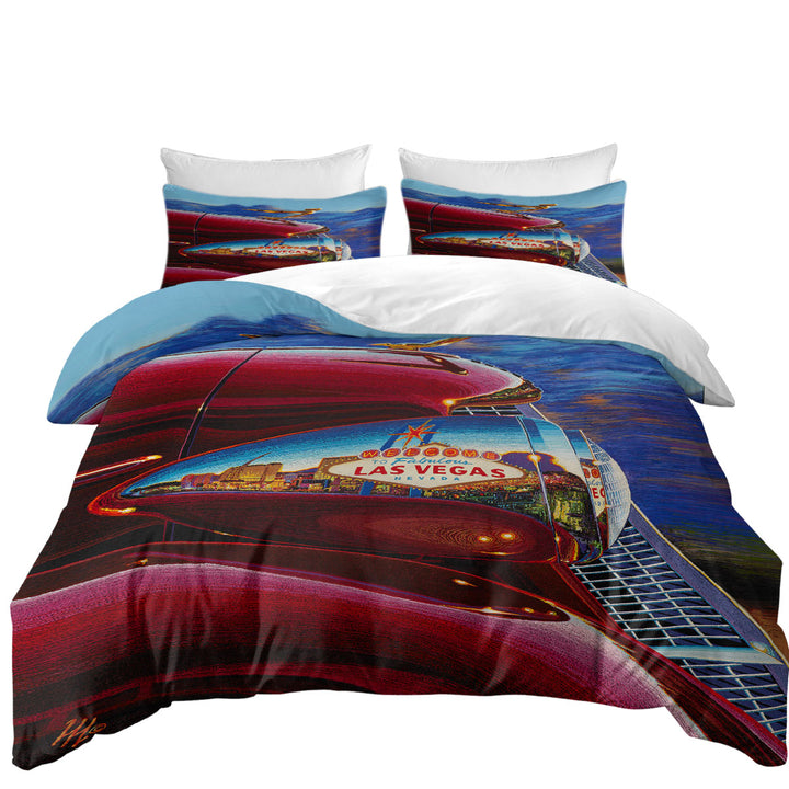 Cool Art Red Old Car Reflects Las Vegas Duvet Cover Queen