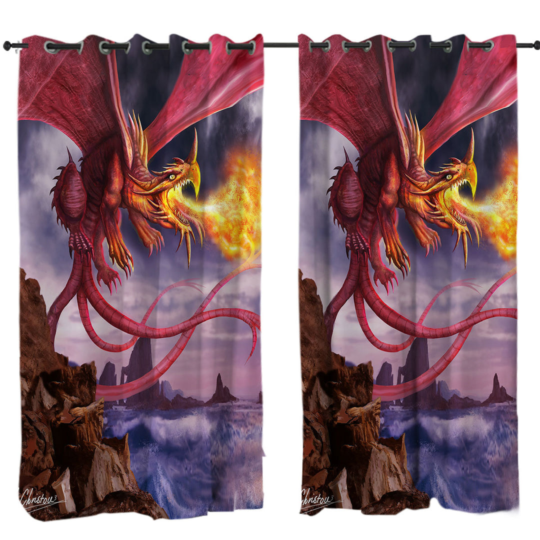 Cool Art Scary Fire Dragon Curtains