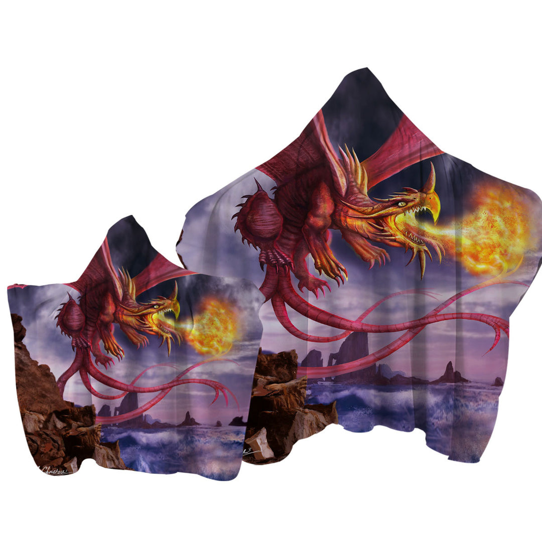 Cool Art Scary Fire Dragon Hooded Beach Towel