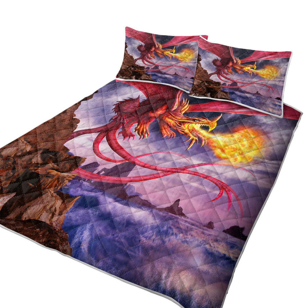 Cool Art Scary Fire Dragon King Size Quilt