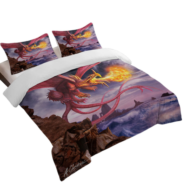 Cool Art Scary Fire Dragon Queen Size Duvet Cover