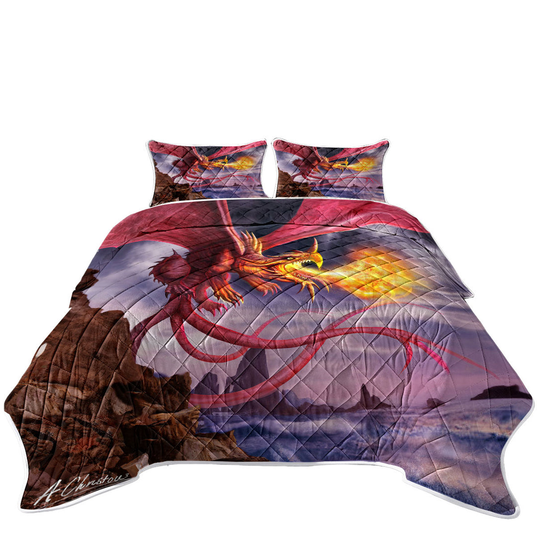 Cool Art Scary Fire Dragon Quilts for sale