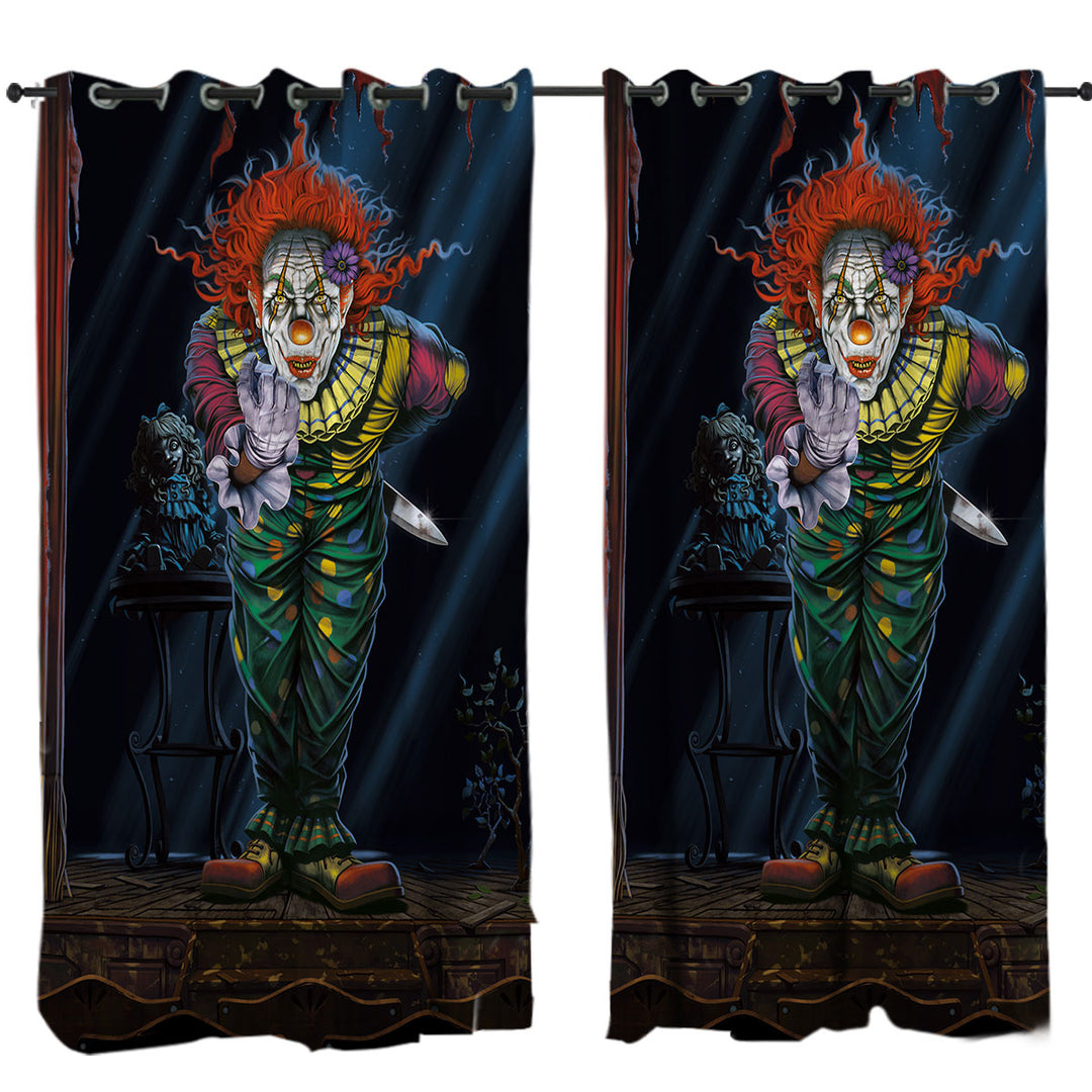 Cool Art Scary Surprise Clown Window Curtains