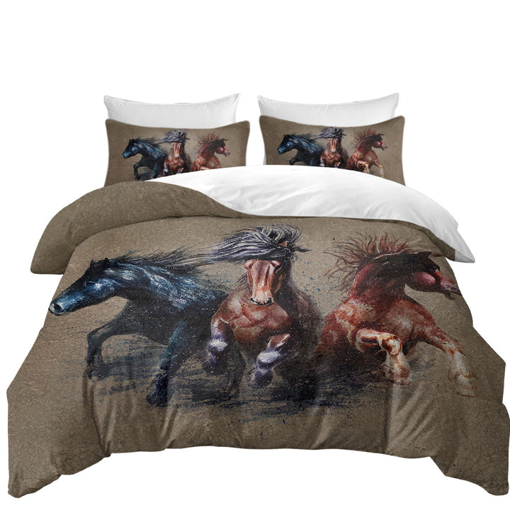 Cool Art Storming Horses Painted on Concrete Duvet Cover