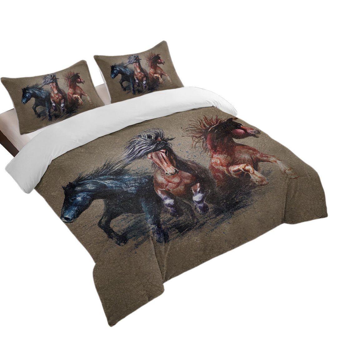 Cool Art Storming Horses Painted on Concrete Duvet Covers