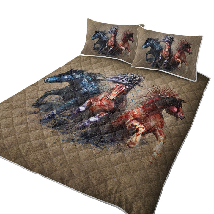 Cool Art Storming Horses Painted on Concrete Quilts for Beds