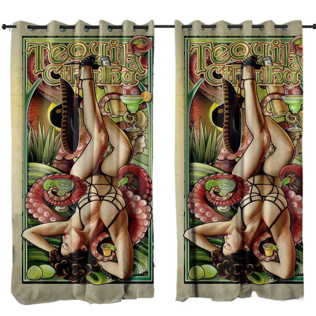 Cool Art Tequila Cthulhu and Sexy Woman Curtain