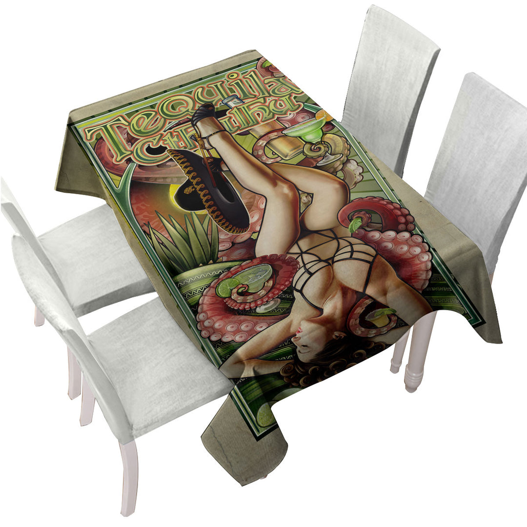 Cool Art Tequila Cthulhu and Sexy Woman Custom table Covers