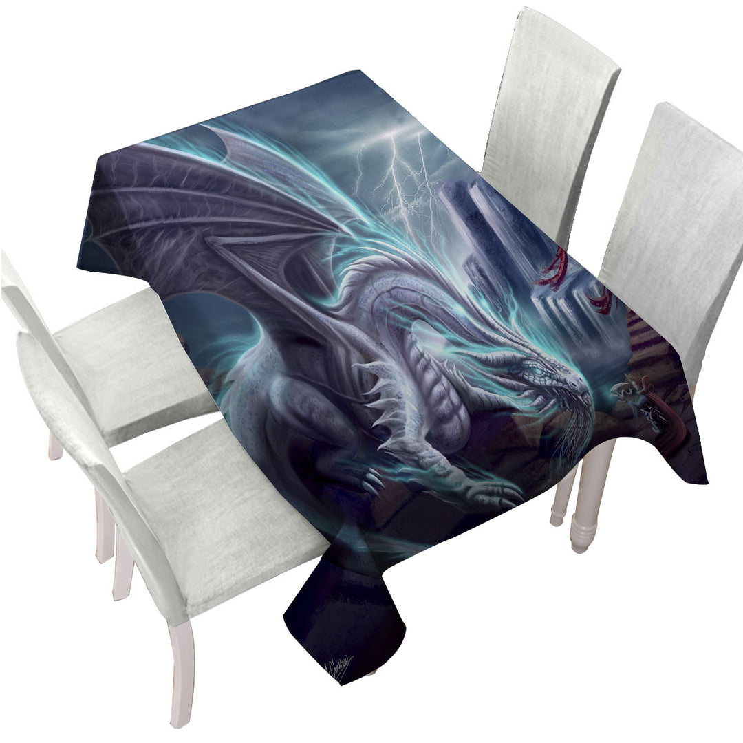 Cool Art White Lighting Dragon Tablecloth