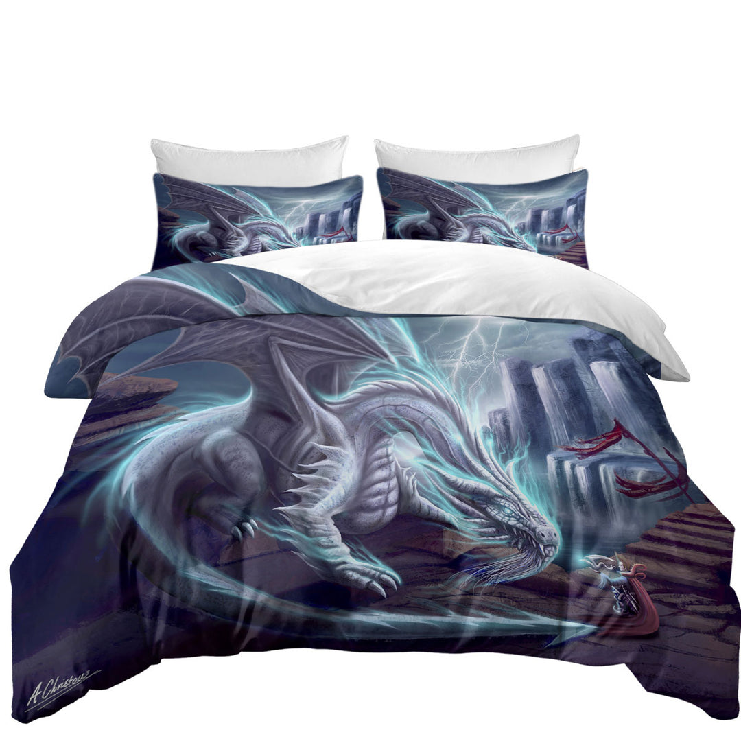 Cool Art White Lighting Dragon full Size Duvet Cover