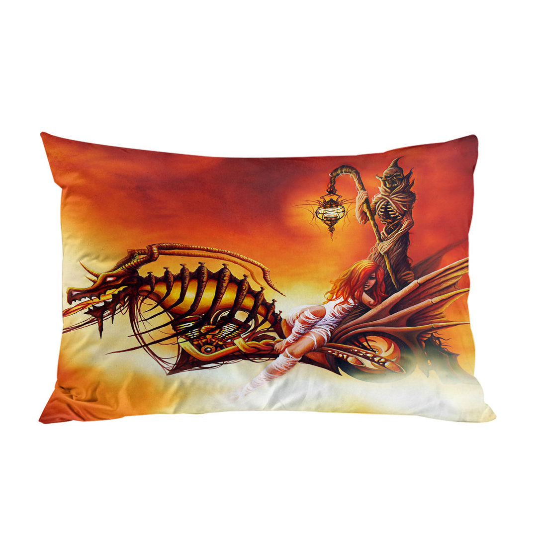 Cool Art the Death Ferryman Dragon Motorcycle and Girl Pillow Case Covers