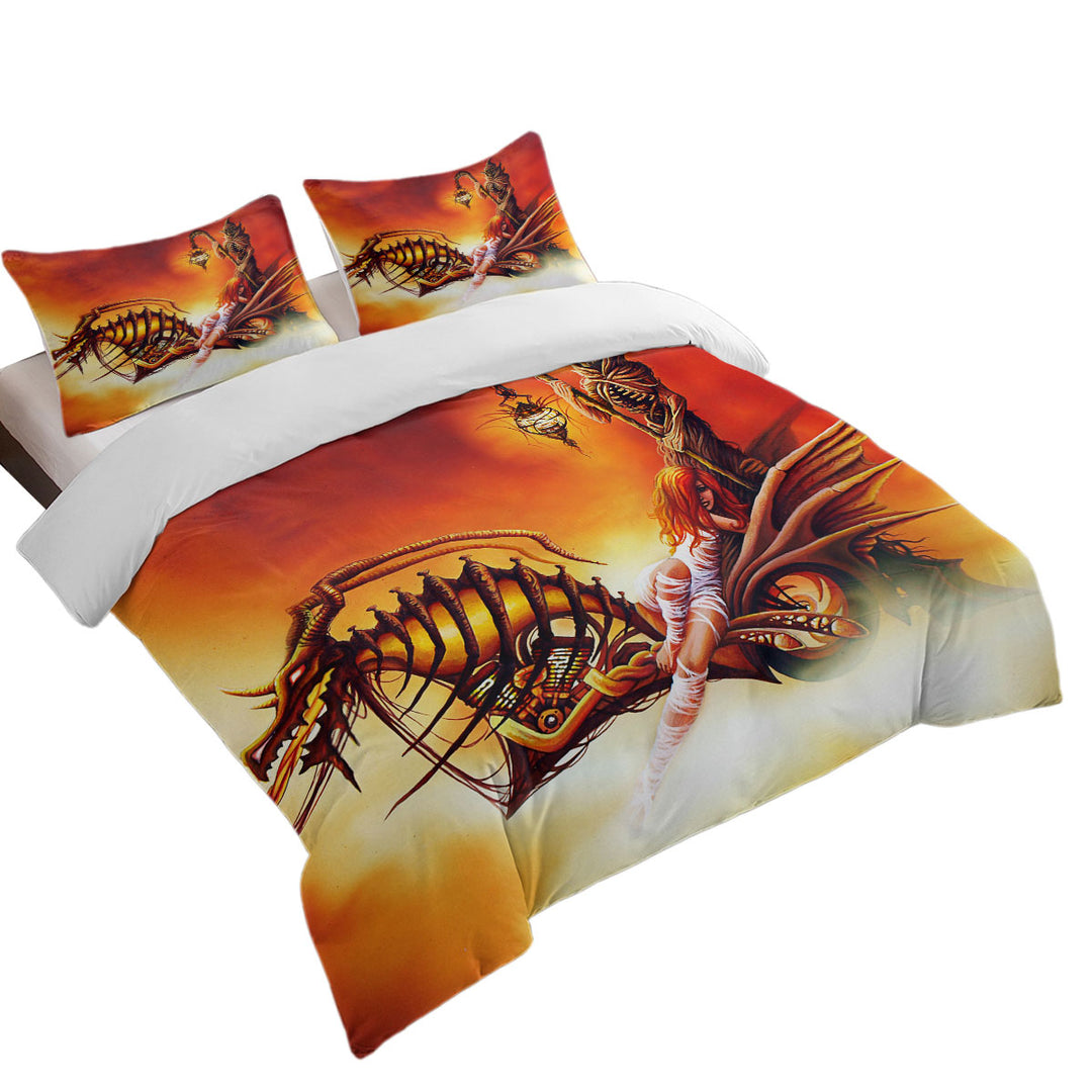 Cool Art the Death Ferryman Dragon Motorcycle and Girl Quilt Cover