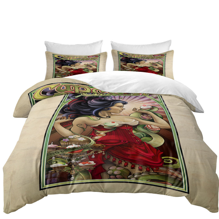 Cool Artwork Cupcake Cthulhu and Sexy Lady California King Duvet Cover