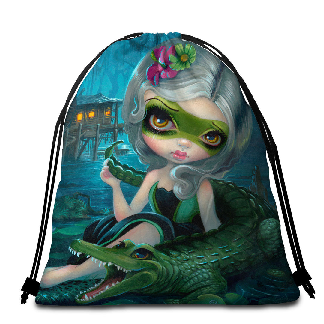 Cool Beach Towel Bags Fantasy Art the Alligator Girl