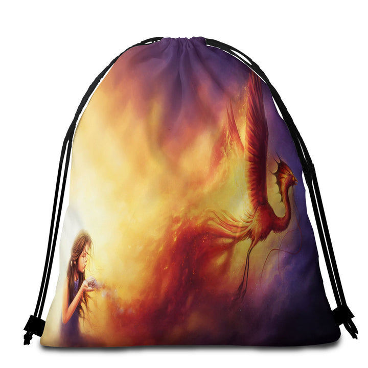 Cool Beach Towel Bags with Art Born from the Ashes Phoenix