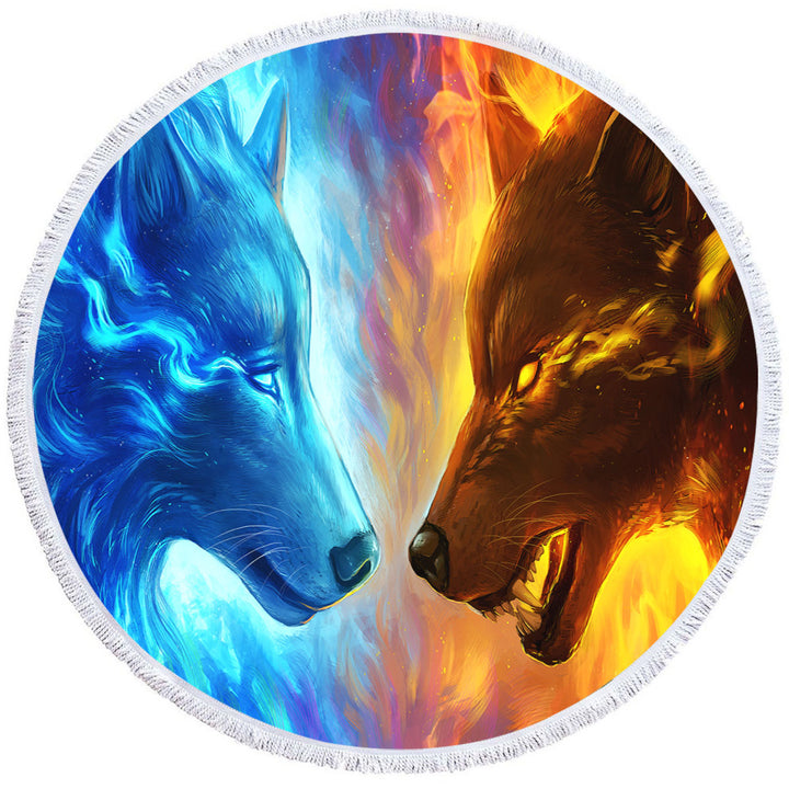 Cool Beach Towels Near Me Animals Fire and Ice Wolves