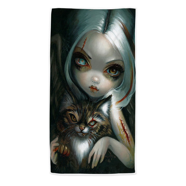 Cool Beach Towels Scary Art Zombie Kitty and Pretty Zombie Girl