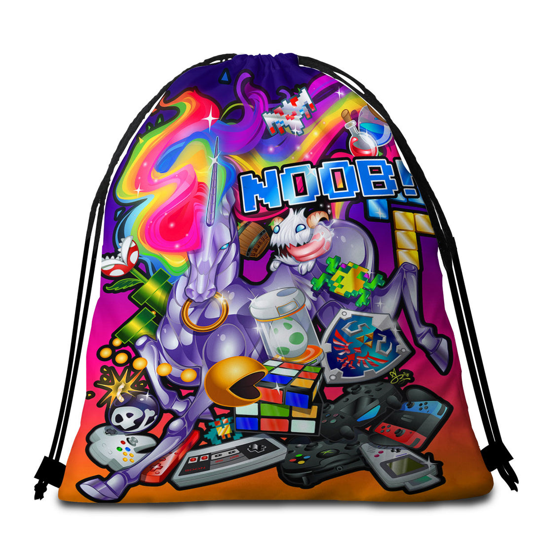 Cool Beach Towels and Bags Set Noob Gamer Rudicorn