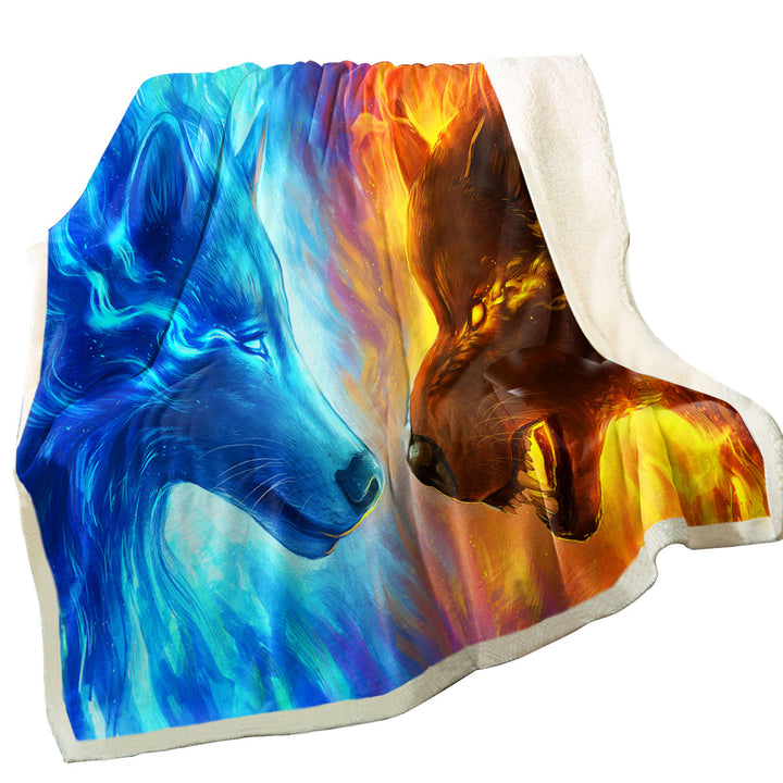 Cool Blankets with Animals Fire and Ice Wolves