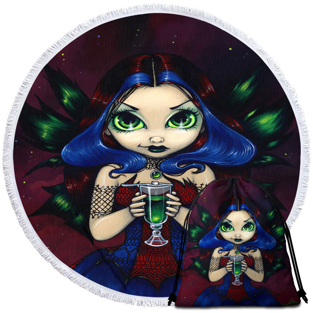 Cool Blue Haired Fairy Eyes of Absinthe Beach Towels