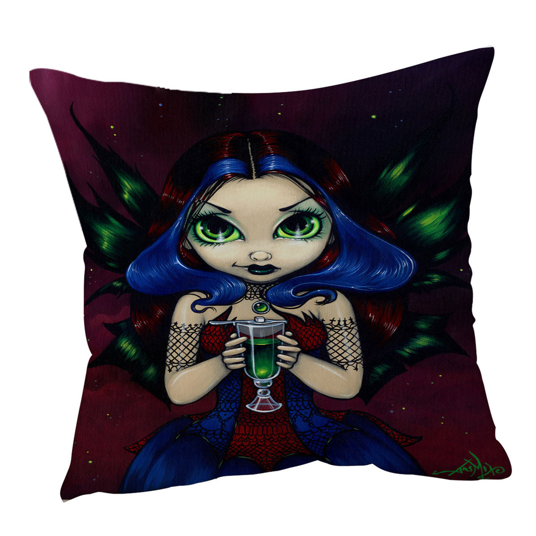 Cool Blue Haired Fairy Eyes of Absinthe Cushion Cover