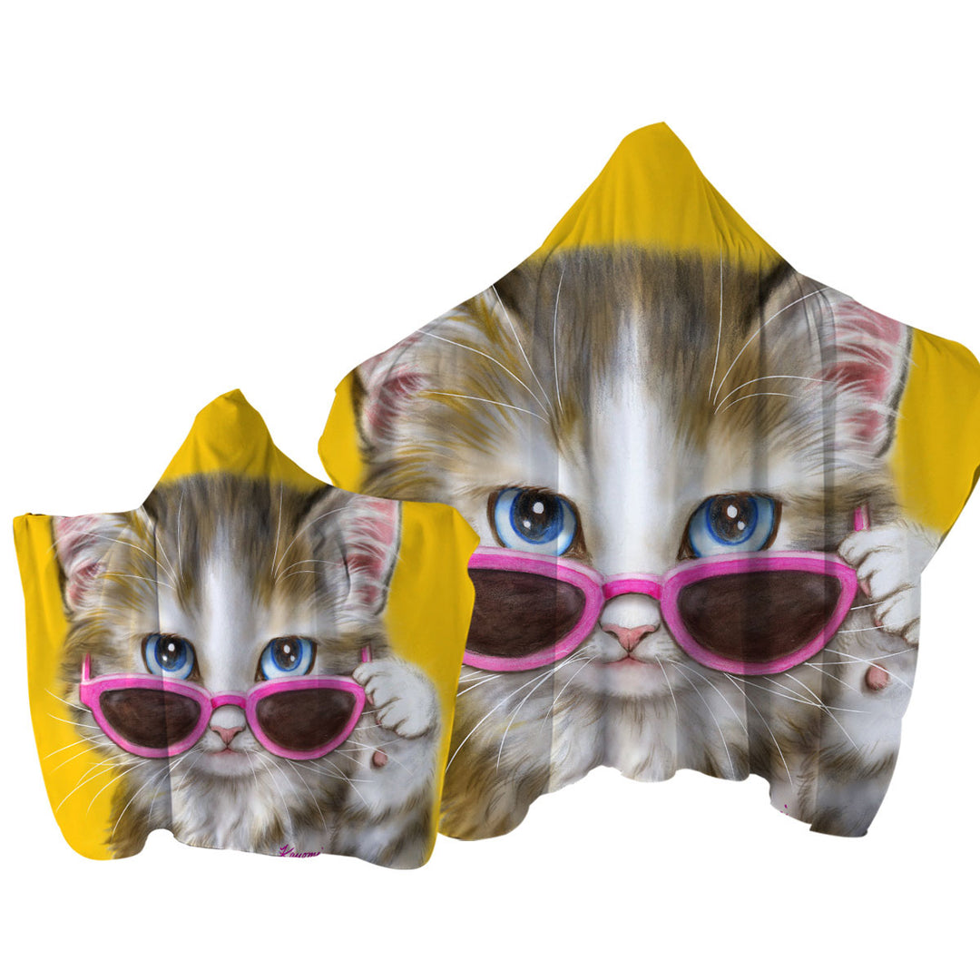 Cool Cat Art Girly Kitten Wearing Pink Sunglass Towel with Hood