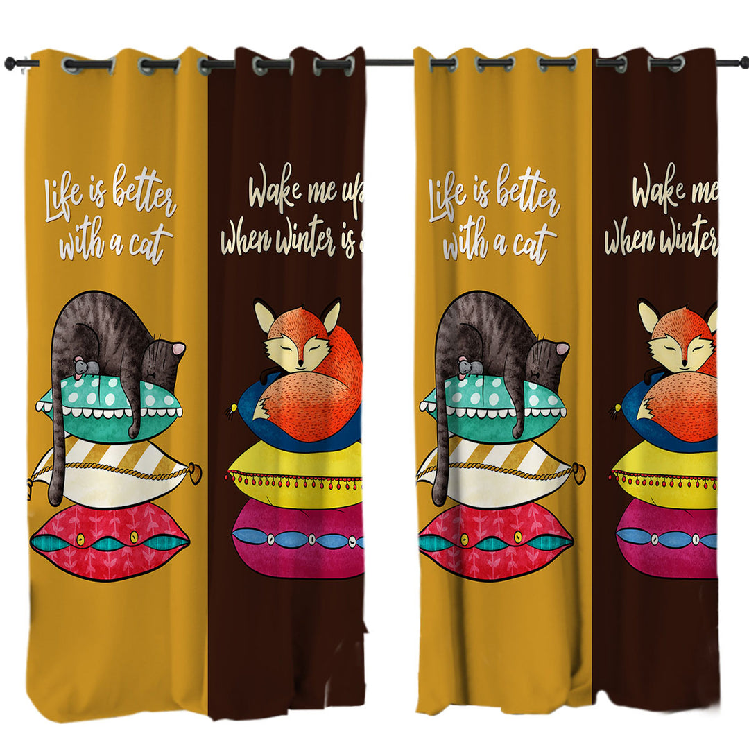 Cool Cat and Fox Funny Quote Drapes