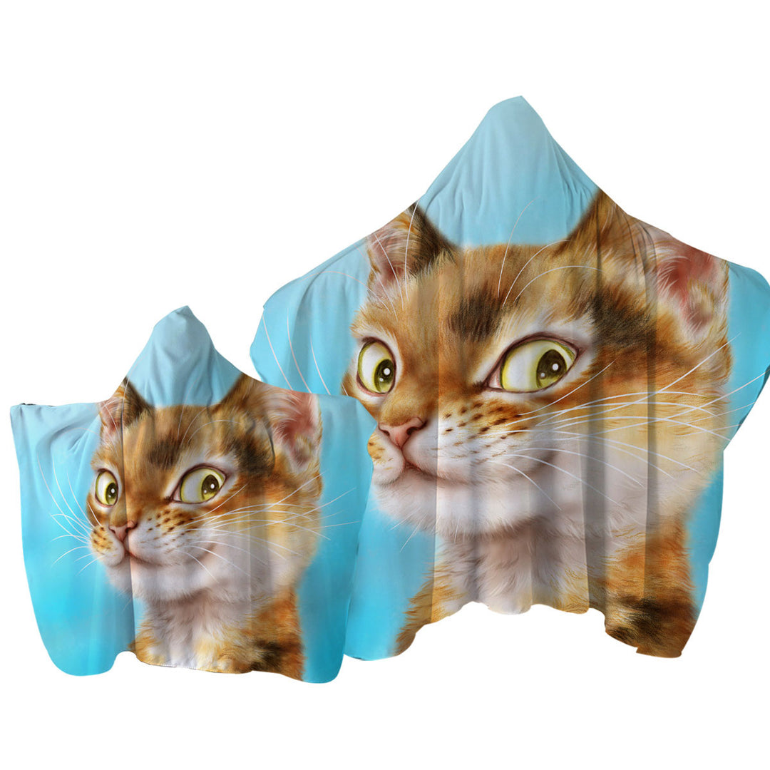 Cool Cats Drawings Flirtatious Ginger Kitty Towel with Hood