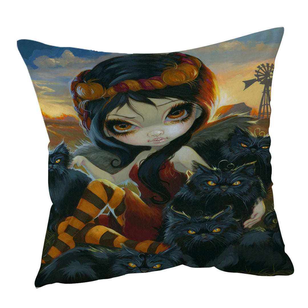 Cool Cats Throw Pillows Autumn Kitties and the Dark Angelic Fairy