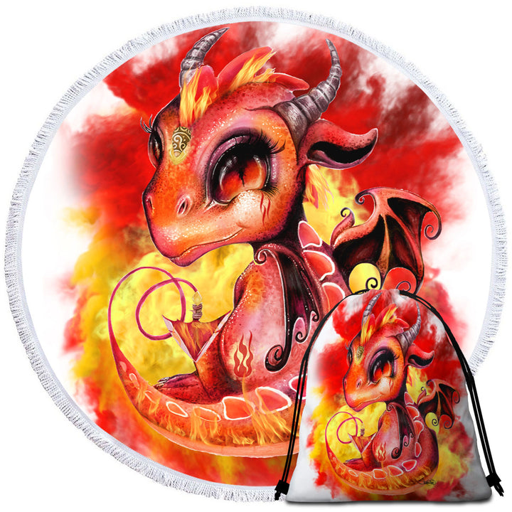 Cool Children Beach Towels Fire Flames Lil Dragon