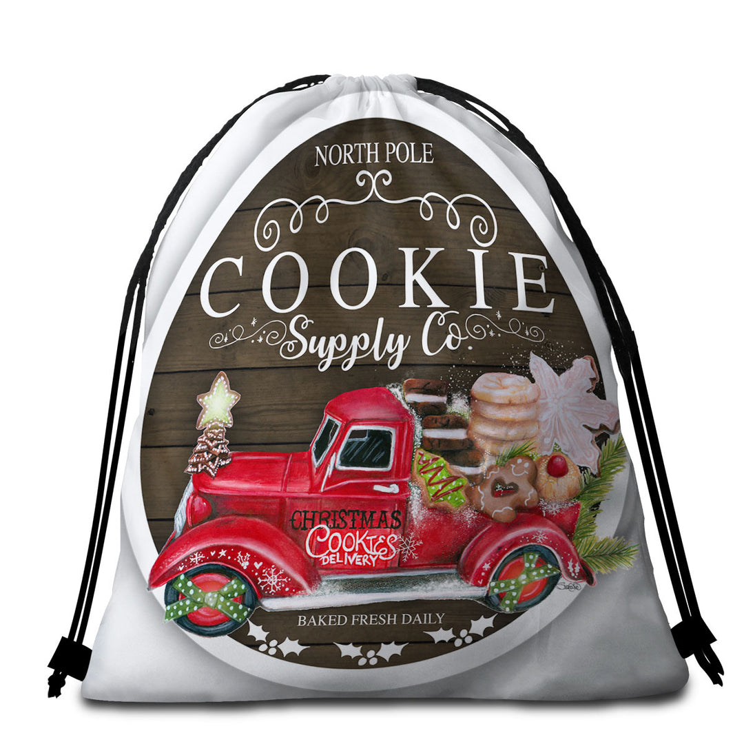 Cool Christmas Packable Beach Towel Truck Cookie Supply