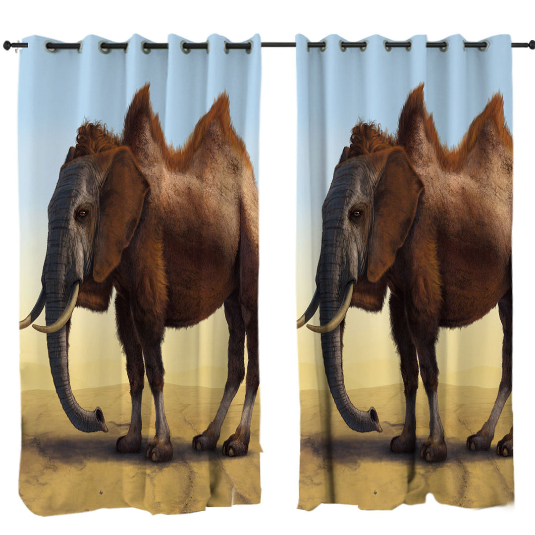 Cool Crazy Animal Art Camel vs Elephant Camelephant Curtains for Living Room