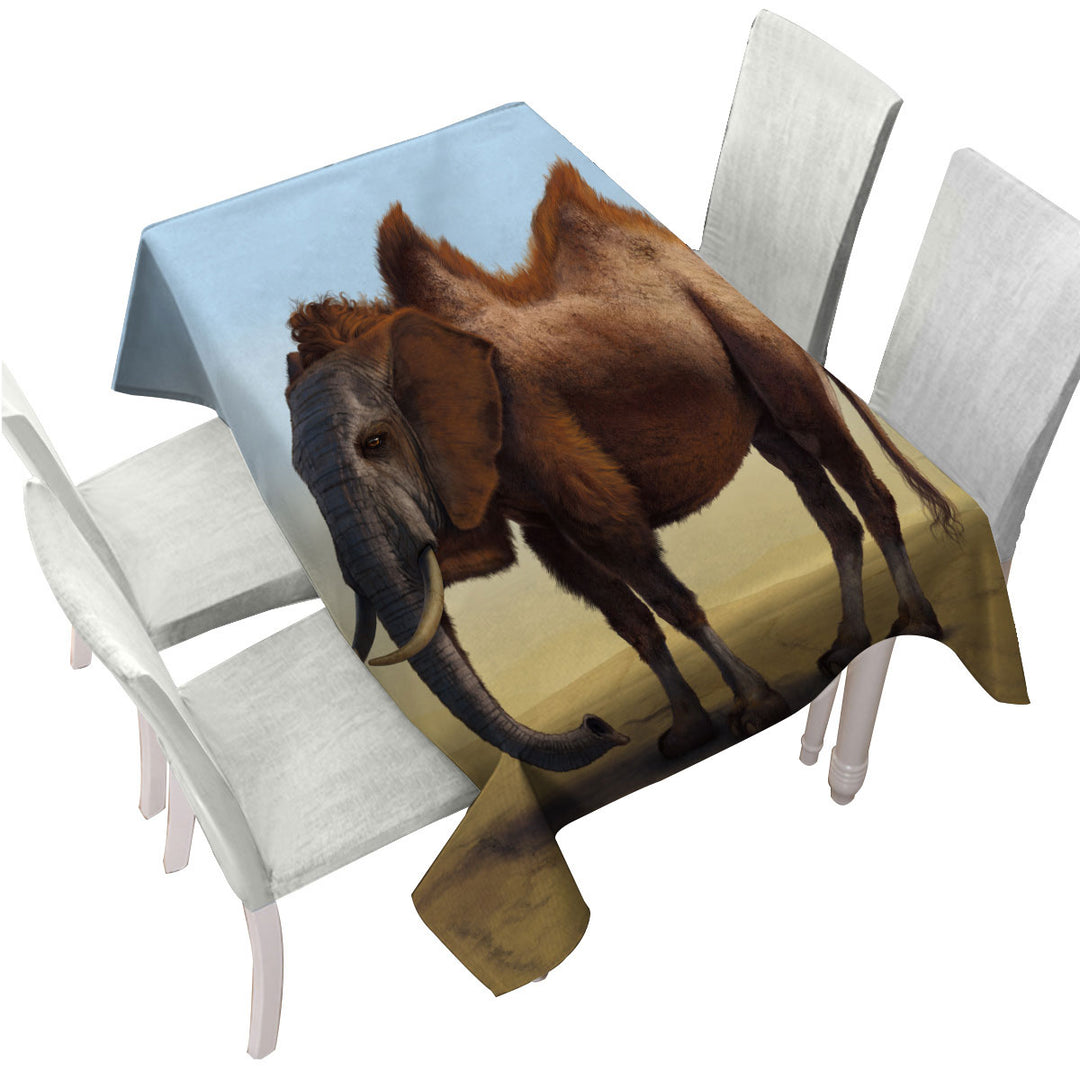 Cool Crazy Animal Art Camel vs Elephant Camelephant Tablecloths