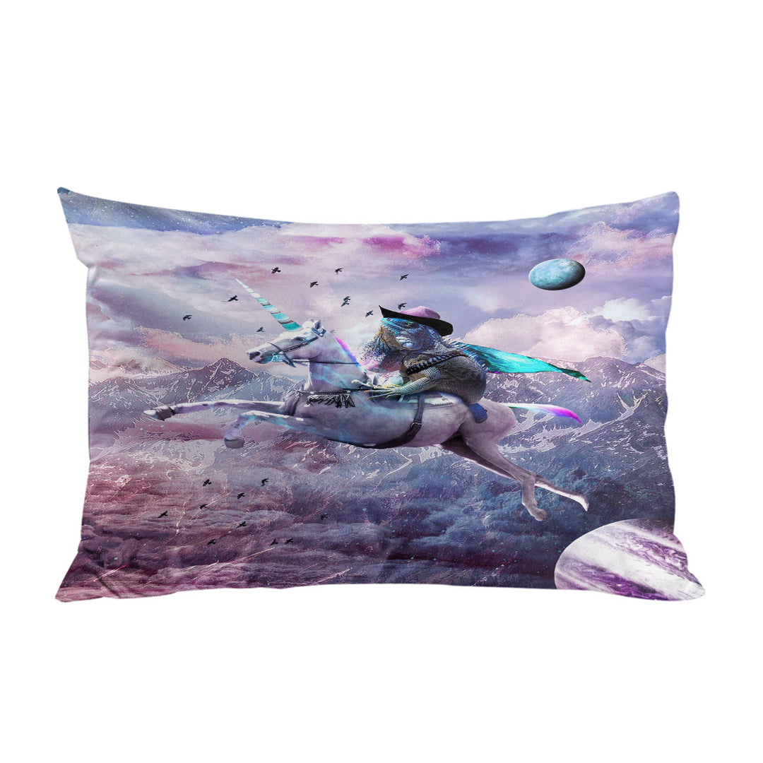 Cool Crazy Art Dragon Lizard Riding Unicorn Pillowcase