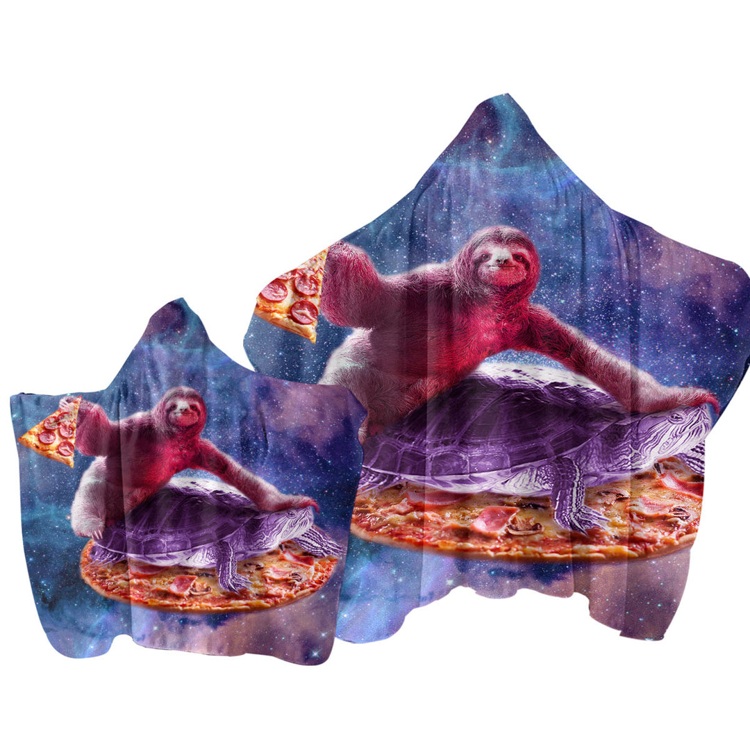 Cool Crazy Art Space Pizza Sloth on Turtle Towel Hoodie