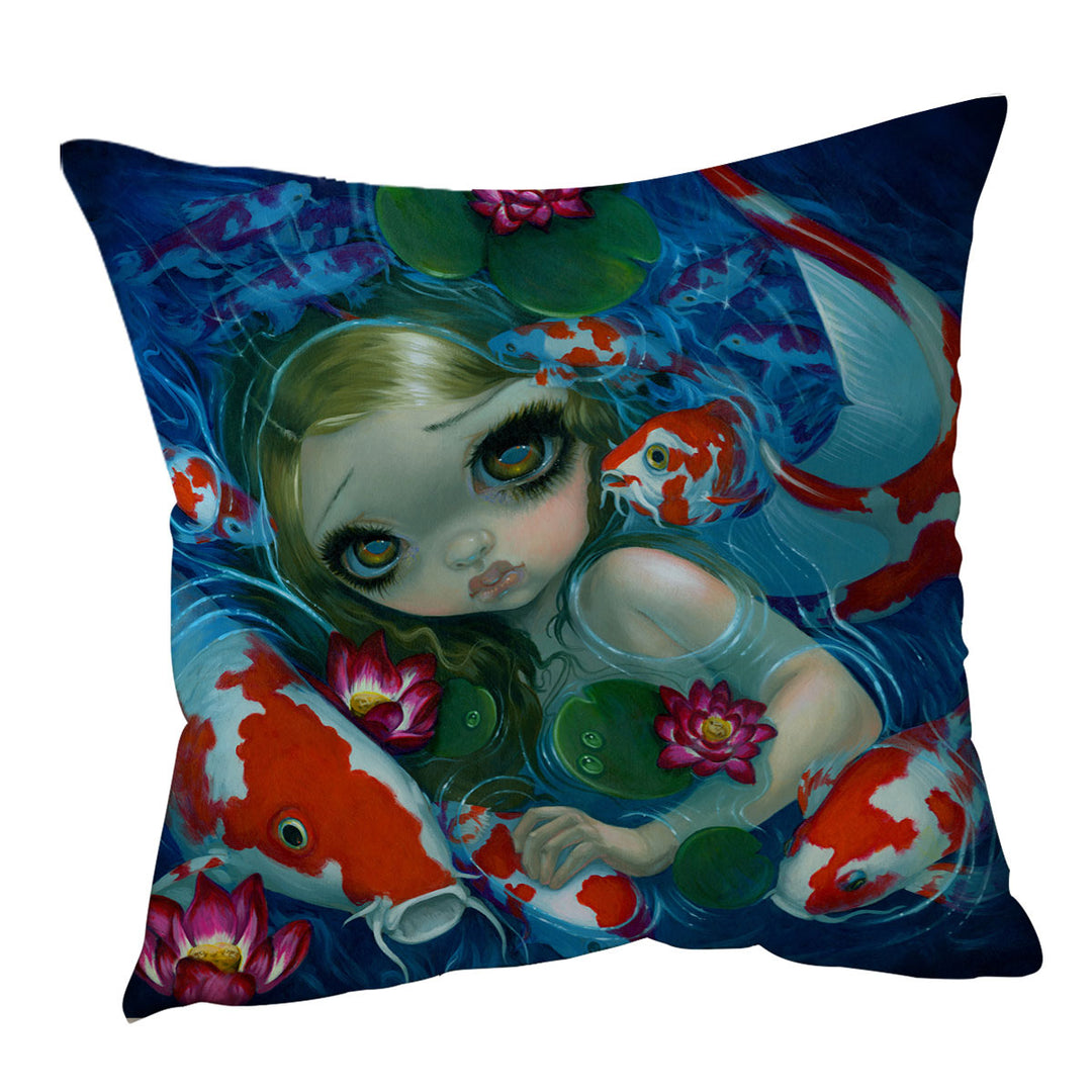 Cool Cushion Covers Fantasy Art Swimming with Koi Mermaid