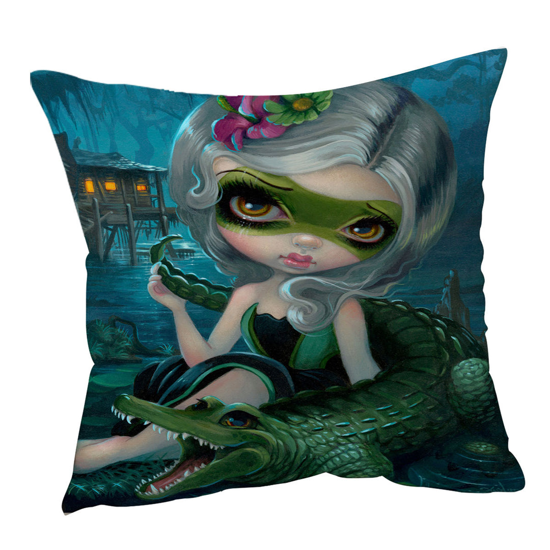 Cool Cushions Fantasy Art the Alligator Girl Throw Pillows