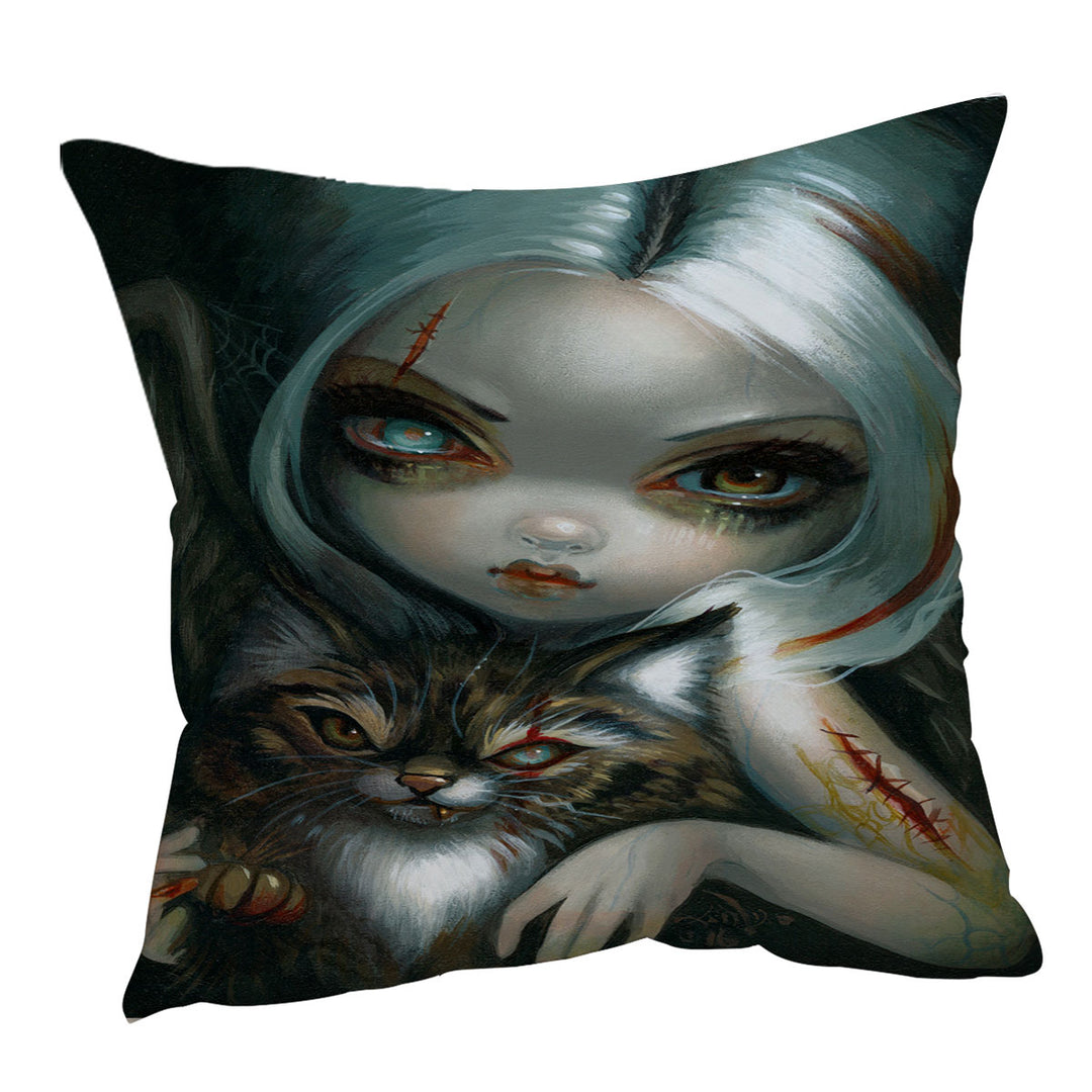 Cool Cushions Scary Art Zombie Kitty and Pretty Zombie Girl