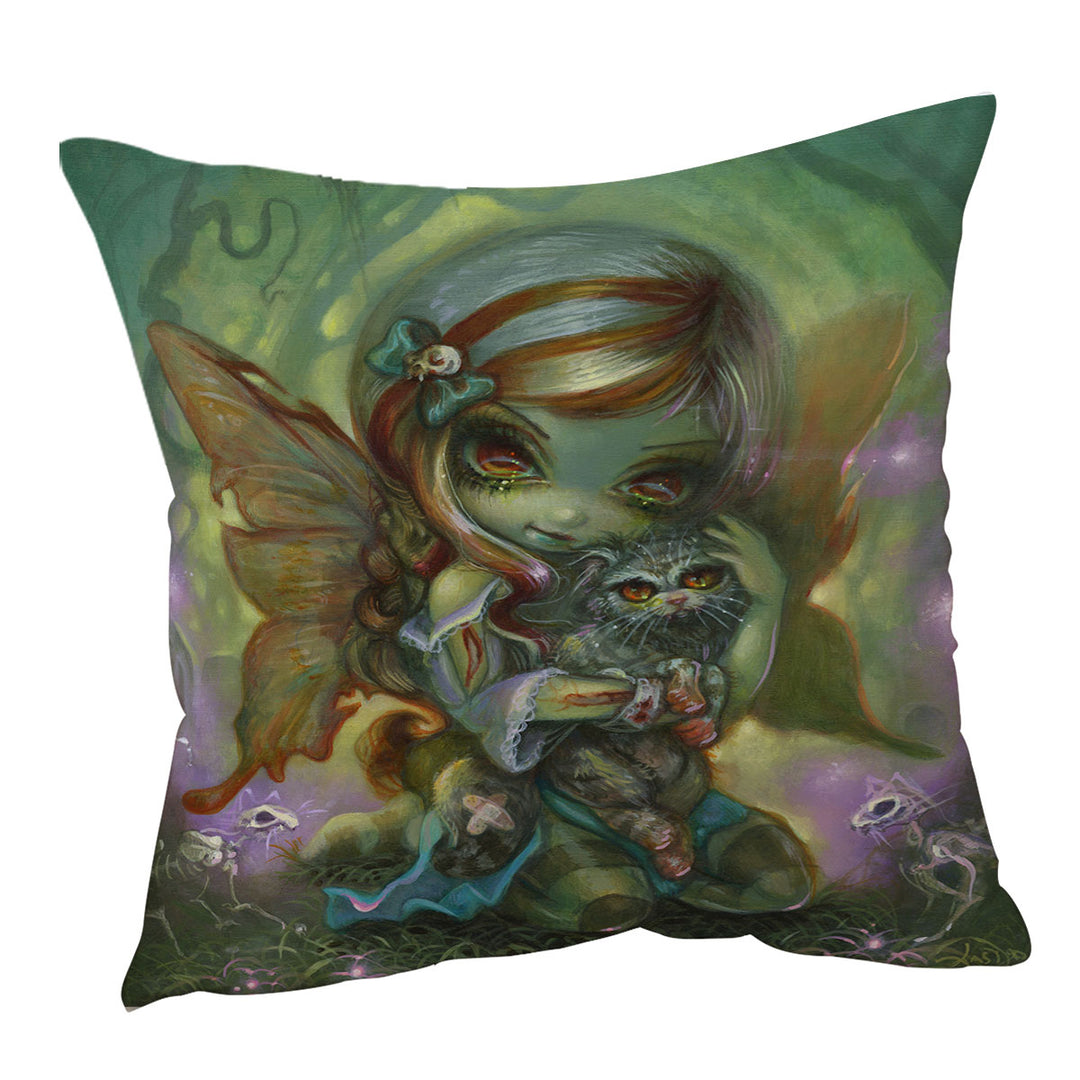 Cool Dark Art Cushion Covers My Zombie Kitty Dead Fairy and Cat