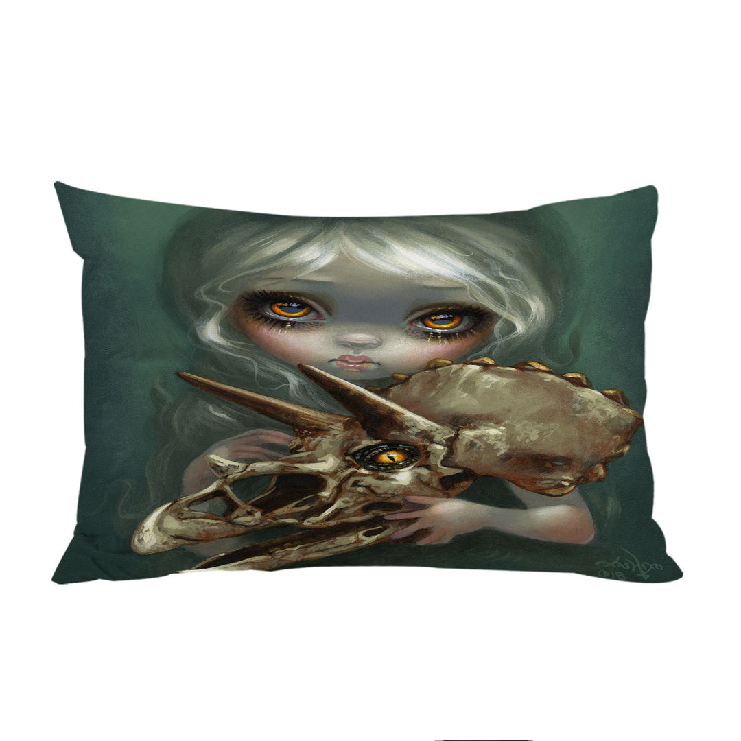 Cool Dark Art Girl Holds Resurrected Triceratops Bed Covers