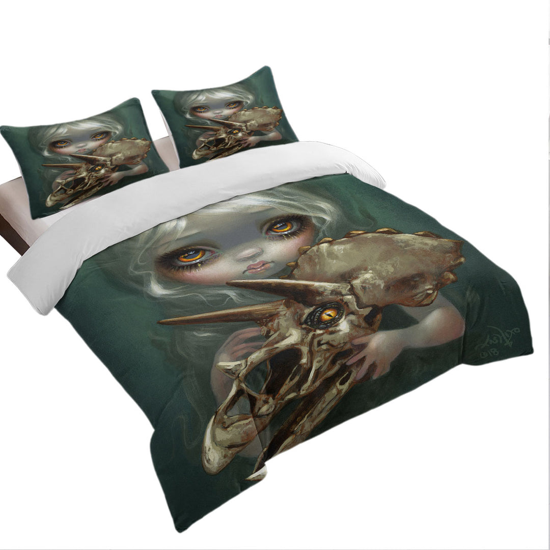 Cool Dark Art Girl Holds Resurrected Triceratops King Duvet Cover set