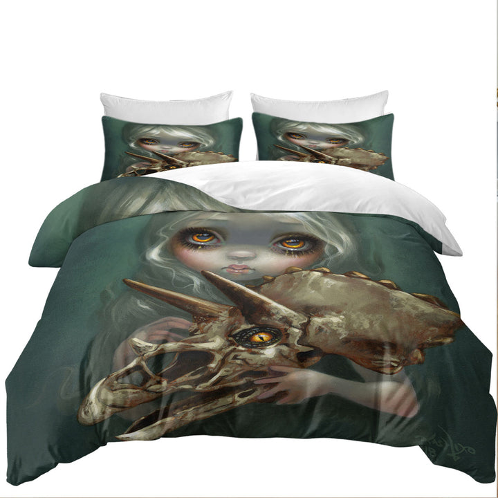 Cool Dark Art Girl Holds Resurrected Triceratops King Size Duvet Cover