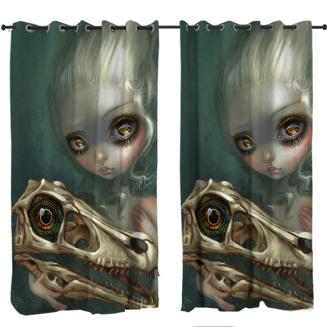 Cool Dark Art Girl Holds Resurrected Velociraptor Curtain