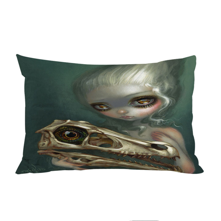 Cool Dark Art Girl Holds Resurrected Velociraptor Custom Pillow Cases