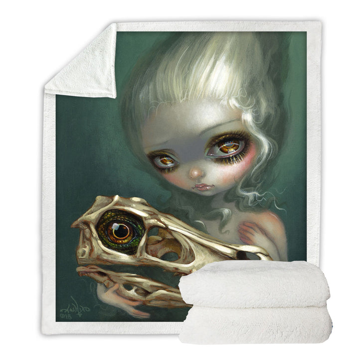 Cool Dark Art Girl Holds Resurrected Velociraptor Fleece Blankets