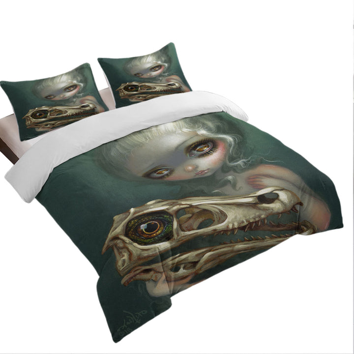 Cool Dark Art Girl Holds Resurrected Velociraptor King Size Duvet Cover