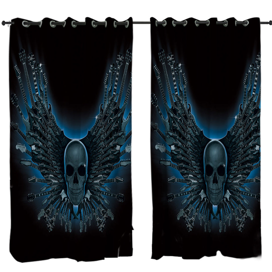 Cool Dark Art Guitar Strings Skull Drapes and Curtains